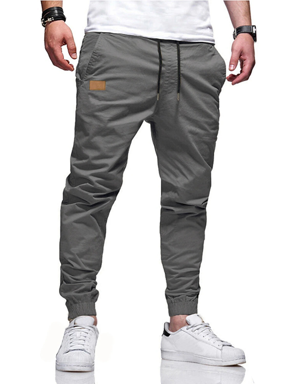 Men's dark gray stretch drawstring jogger pants