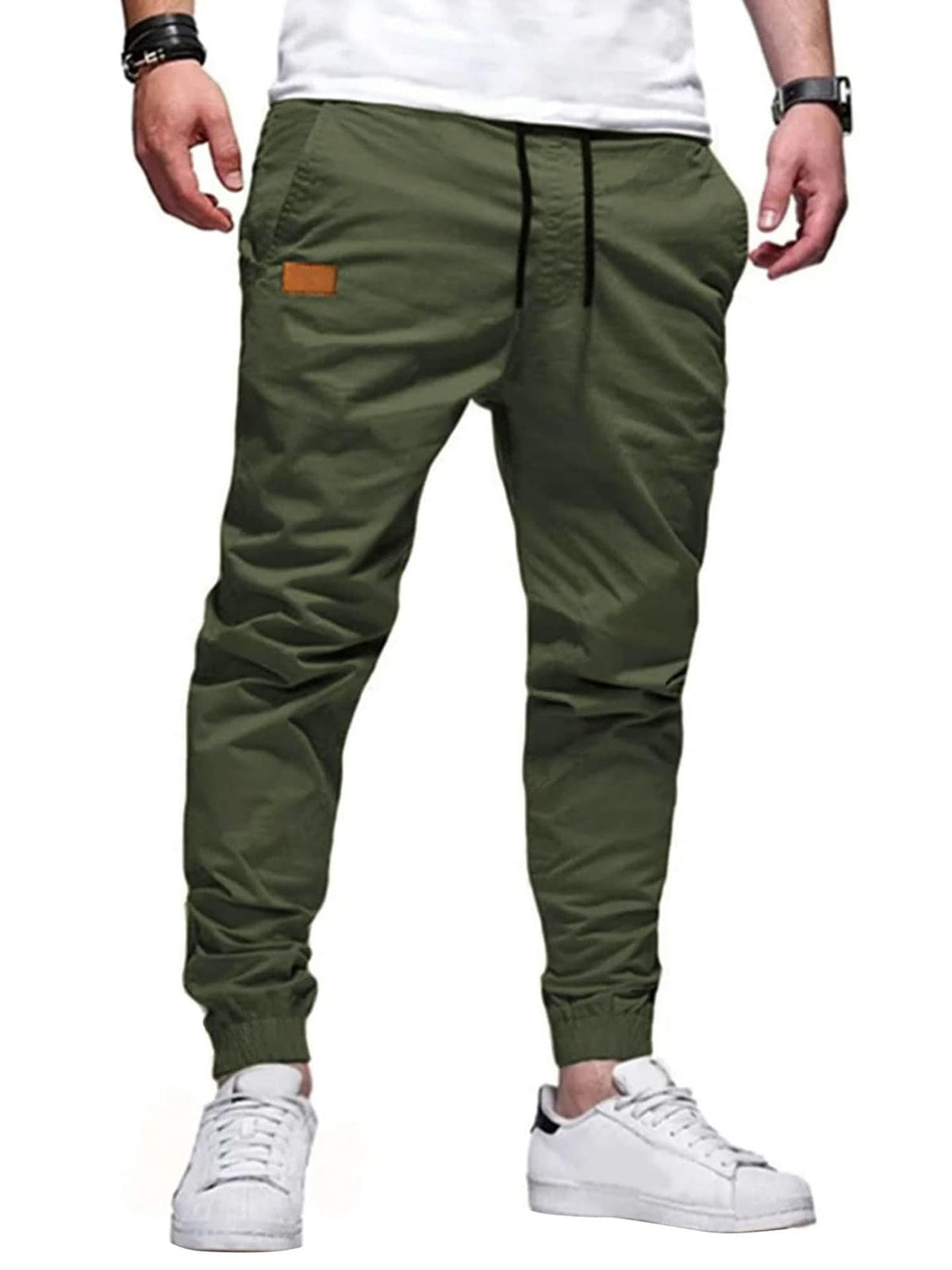 Men's dark green stretch drawstring jogger pants