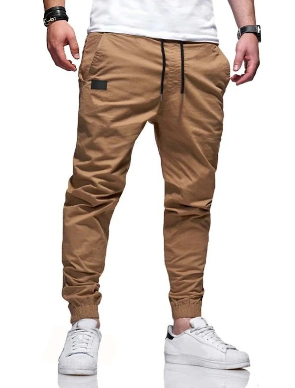 Men's deep khaki stretch drawstring jogger pants