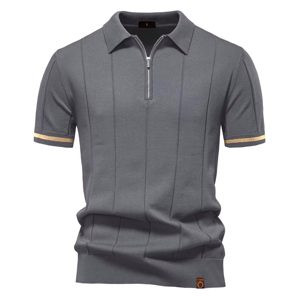 Grey Torino quarter-zip polo front view