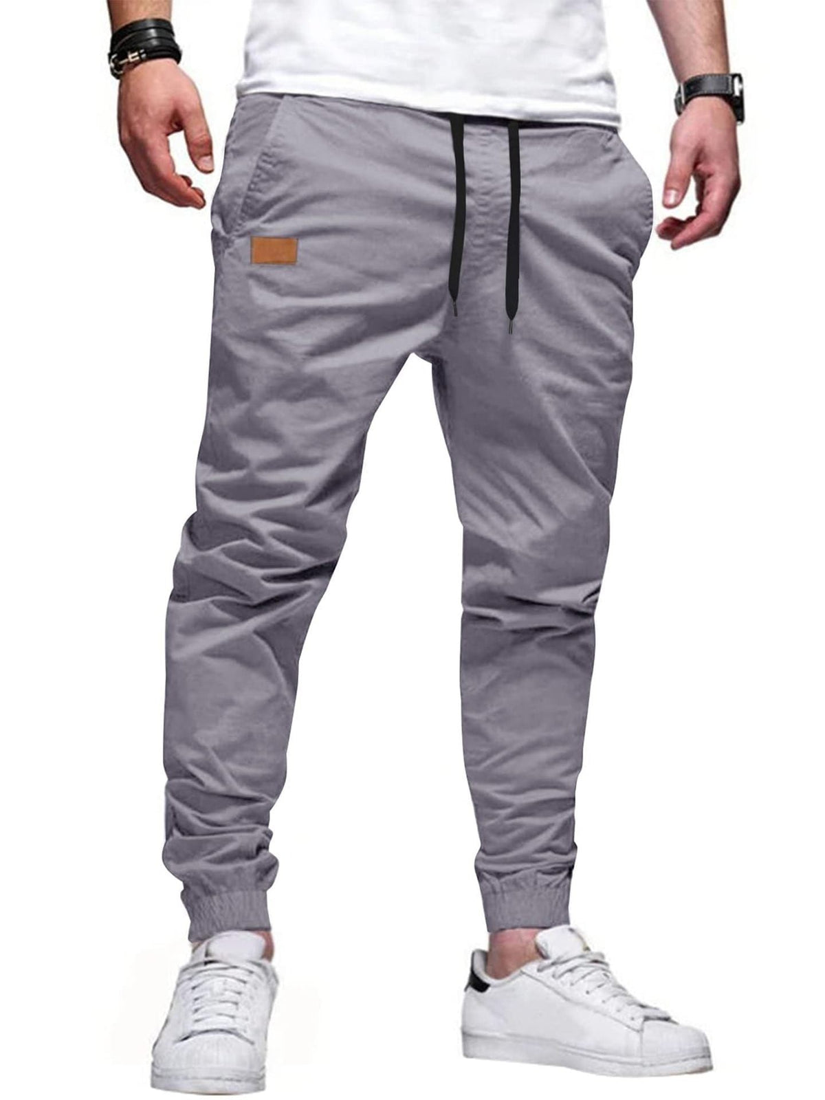 Men's light gray stretch drawstring jogger pants