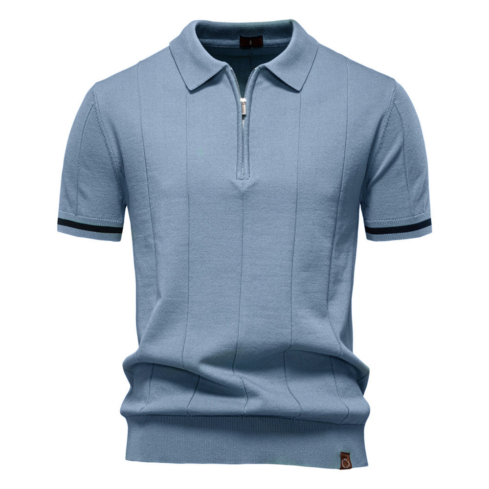 Light Blue Torino quarter-zip polo front view