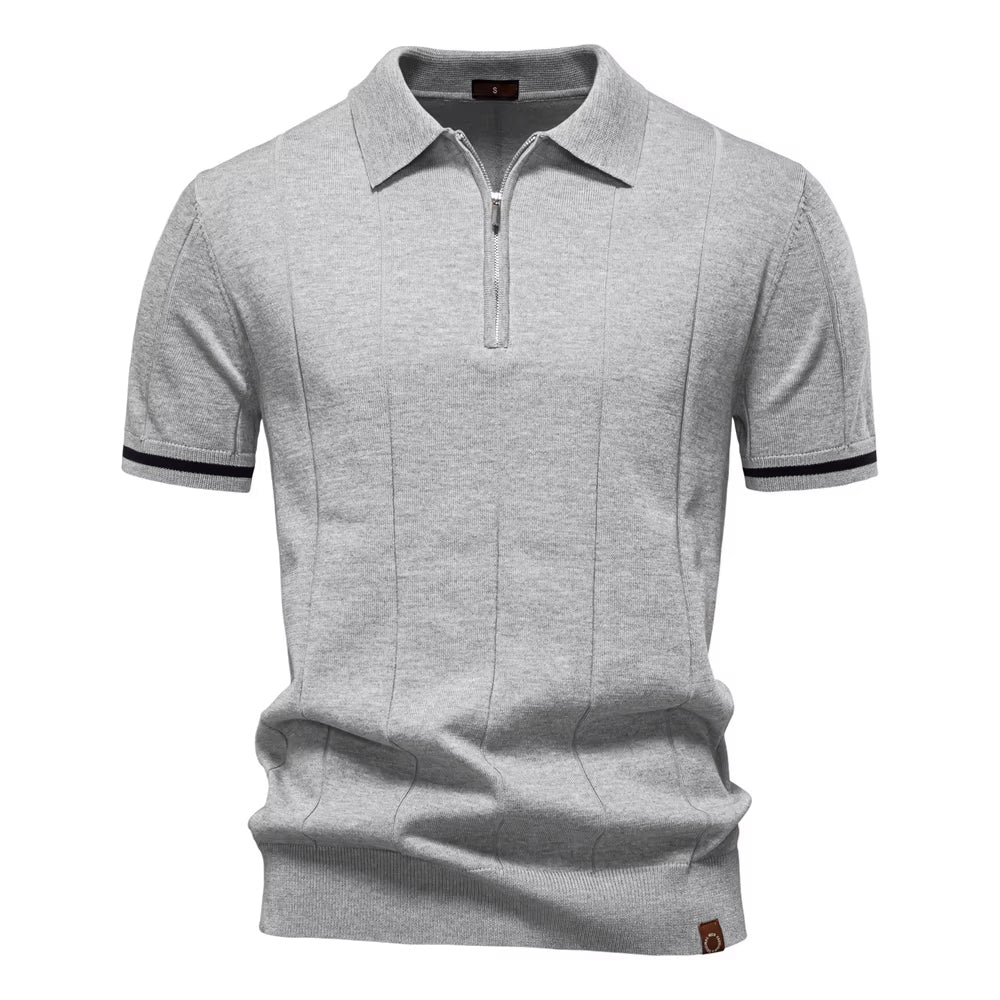 Light Grey Torino quarter-zip polo front view