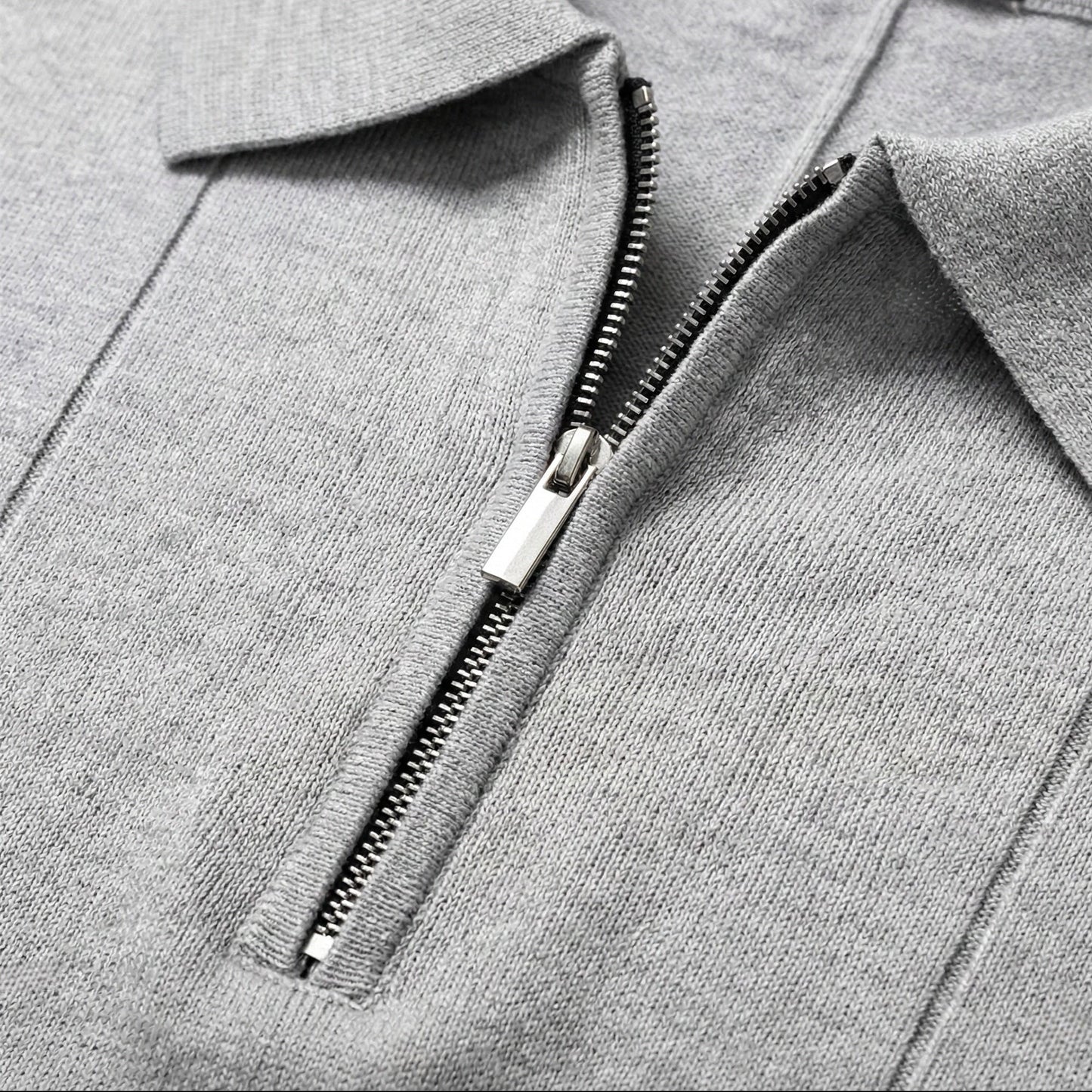 Light Grey Torino quarter-zip polo quarter-zip collar detail
