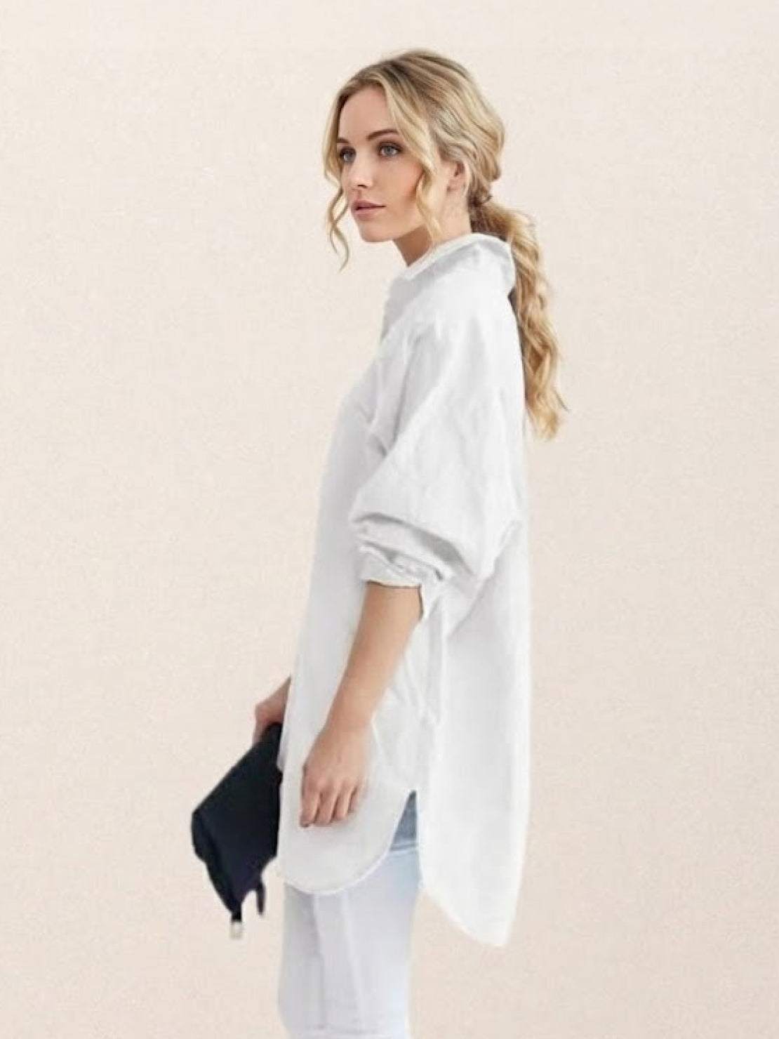 White oversized cotton-linen shirt