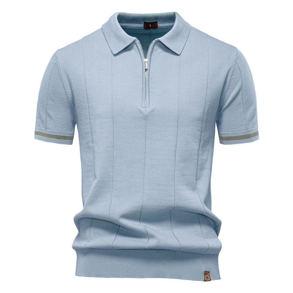 Pastel Blue Torino quarter-zip polo front view