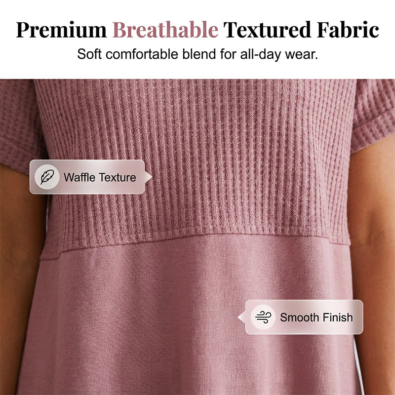 Women's Textured V-Neck Patchwork Short Sleeve Top - product view 2