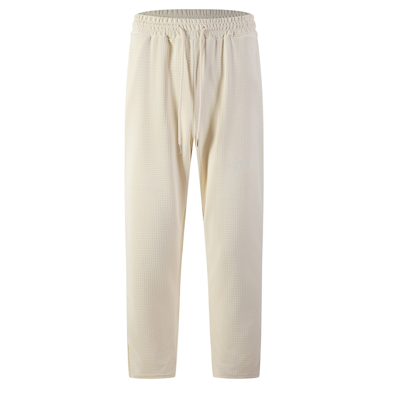 Khaki men's waffle-knit drawstring casual pants – product view