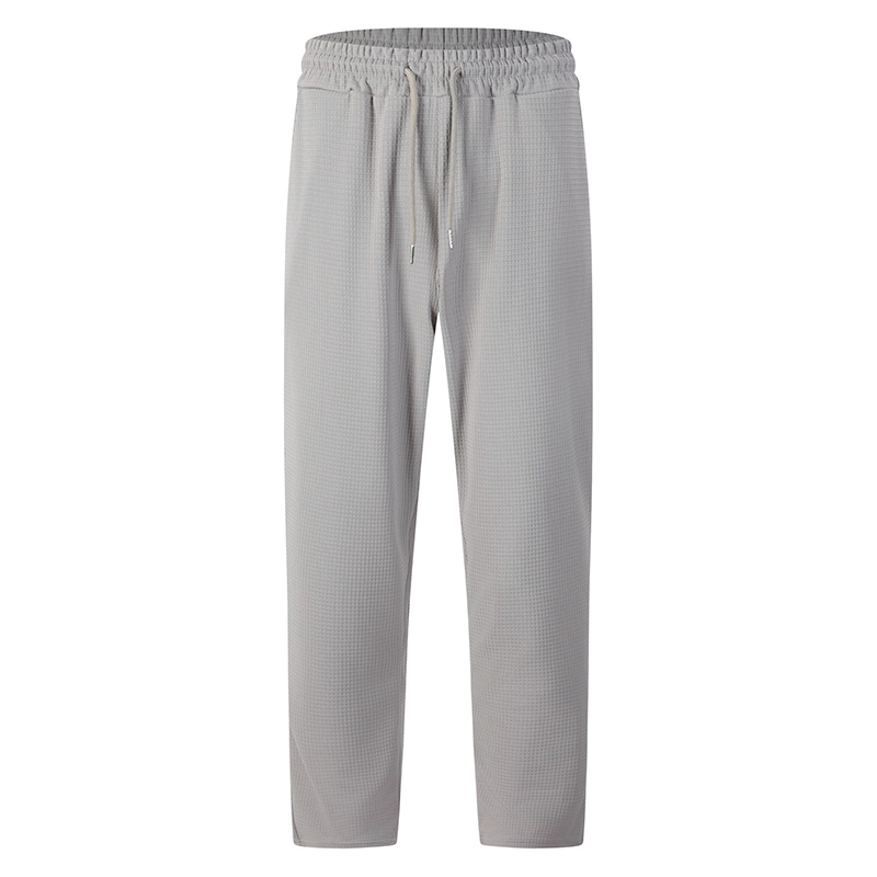 Gray men's waffle-knit drawstring casual pants – product view
