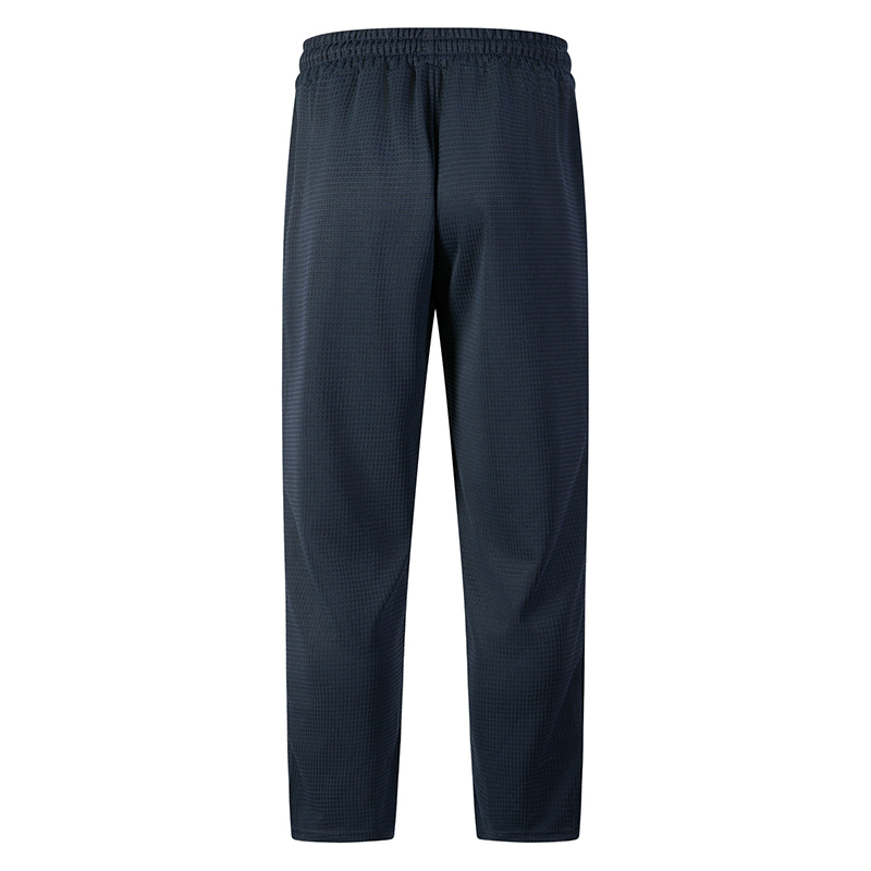 Navy blue men's waffle-knit drawstring casual pants – product view