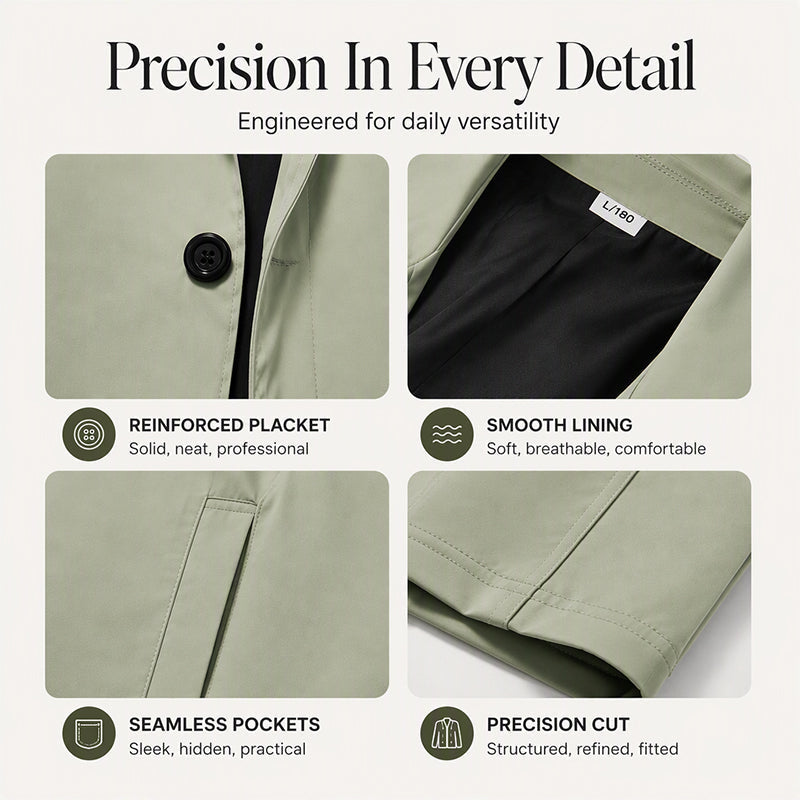 Men's minimalist single-breasted mid-length coat, product view 2
