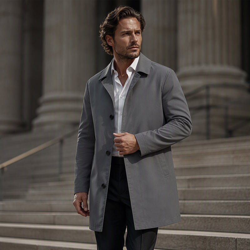 Men's minimalist single-breasted mid-length coat, product view 8