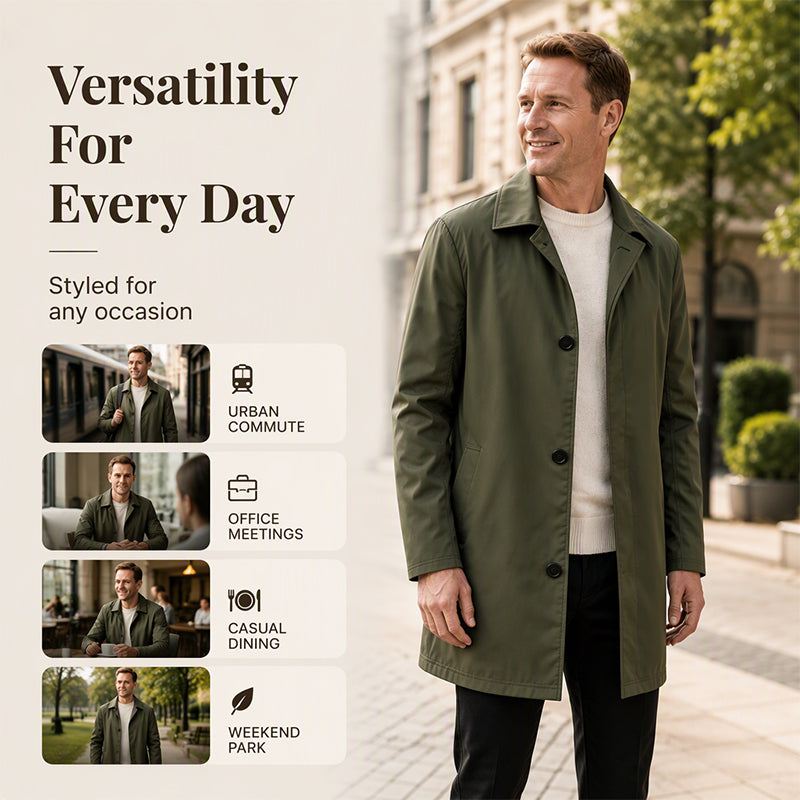 Men's minimalist single-breasted mid-length coat, product view 6