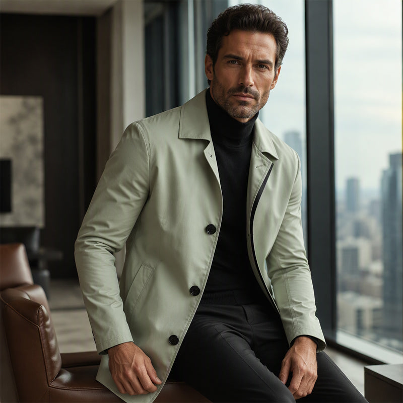 Men's minimalist single-breasted mid-length coat, product view 10