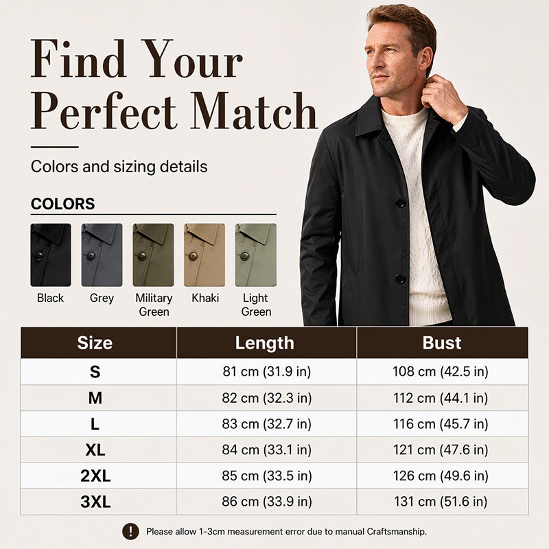 Men's minimalist single-breasted mid-length coat, product view 3