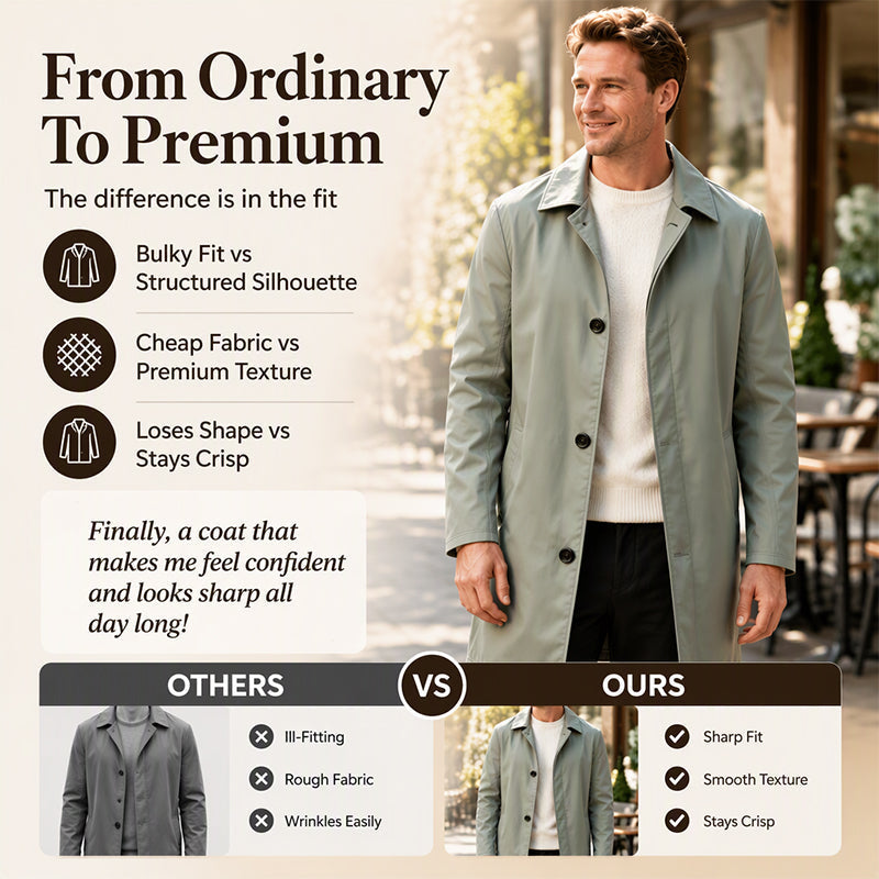 Men's minimalist single-breasted mid-length coat, product view 4